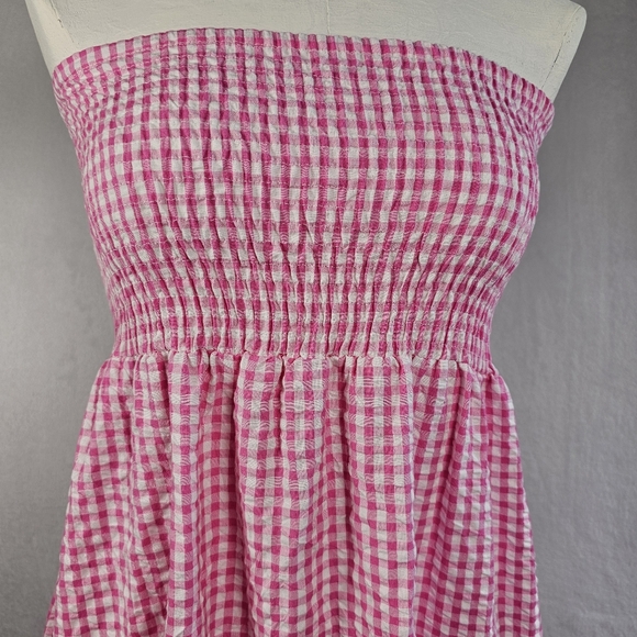 Raviya Women's Maxi Dress Swim Cover Up Size M 100% Cotton Pink White Check - Picture 4 of 15